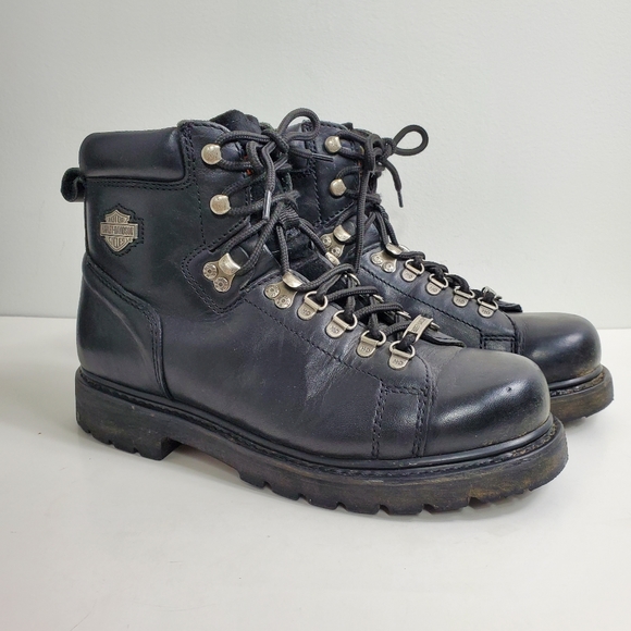 Harley-Davidson Other - Harley Davidson Classic Black Leather Metal Logo Lace Up Motorcycle Boots